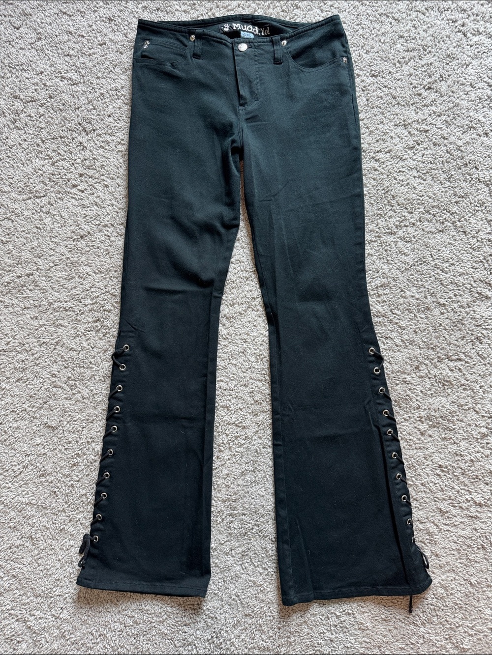 Vintage Mudd Black Low Rise Y2K Lace Up Flare Jeans Whimsy Goth 2000s Rare